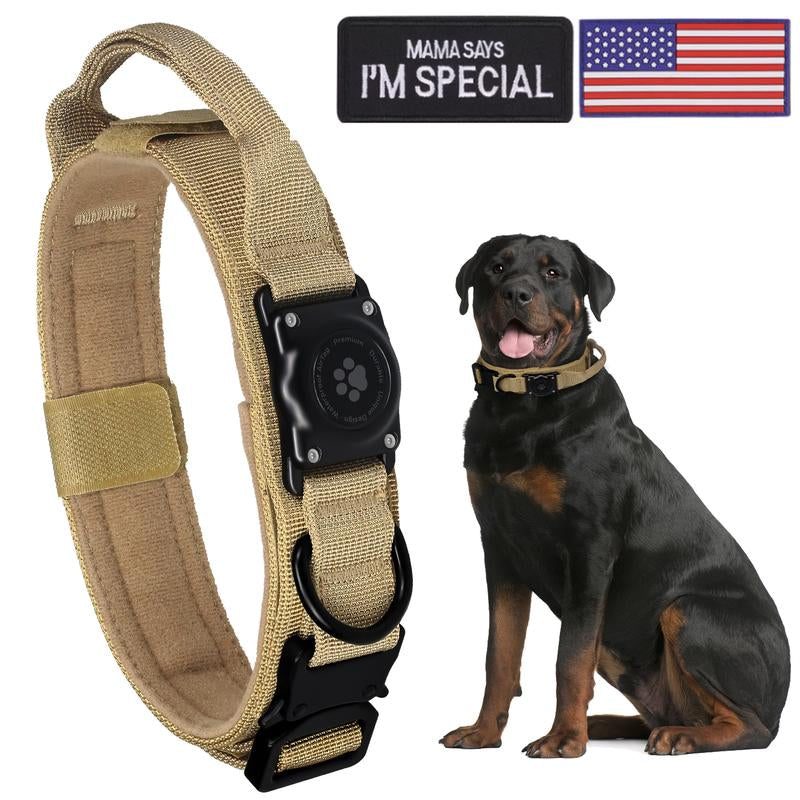 Tactical Airtag Dog Collar, 100% Waterproof Integrated Apple Air Tag Dog Collars with Hard PC Airtag Holder, Adjustable Military Collar with Handle, GPS Dog Collar for Medium Large Dogs