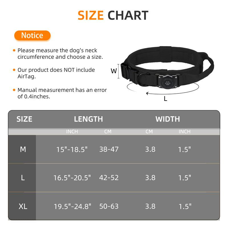 Tactical Airtag Dog Collar, 100% Waterproof Integrated Apple Air Tag Dog Collars with Hard PC Airtag Holder, Adjustable Military Collar with Handle, GPS Dog Collar for Medium Large Dogs