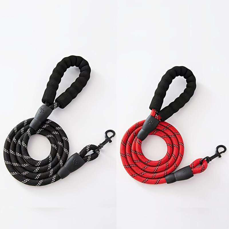 Large Dogs Rope Leash with Padded Handle & Reflective Threads 4Ft Non-Slip Nylon Hand Washable Collars for Active Breeds