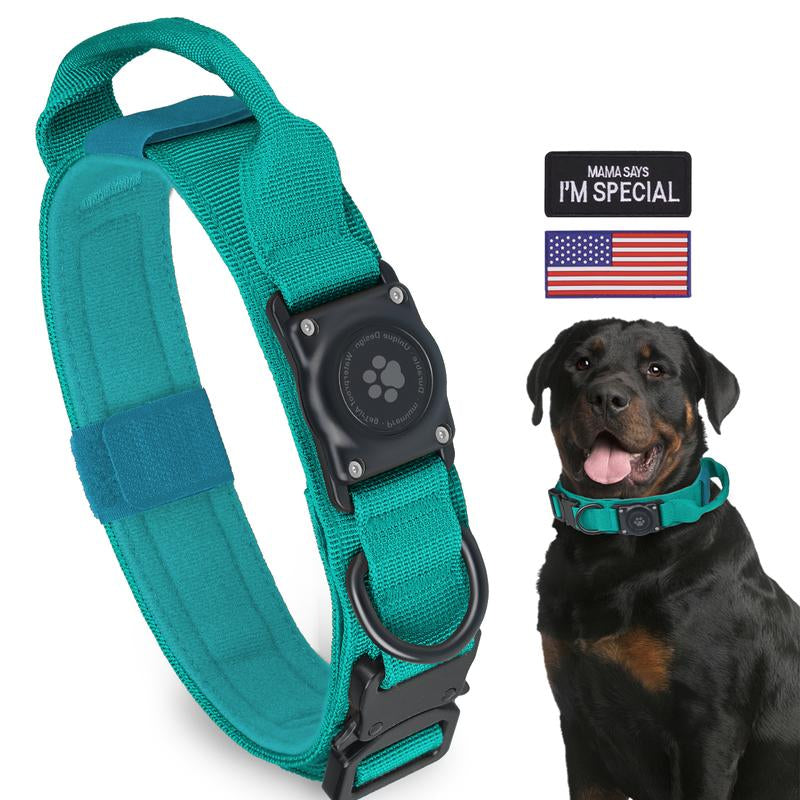 Tactical Airtag Dog Collar, 100% Waterproof Integrated Apple Air Tag Dog Collars with Hard PC Airtag Holder, Adjustable Military Collar with Handle, GPS Dog Collar for Medium Large Dogs