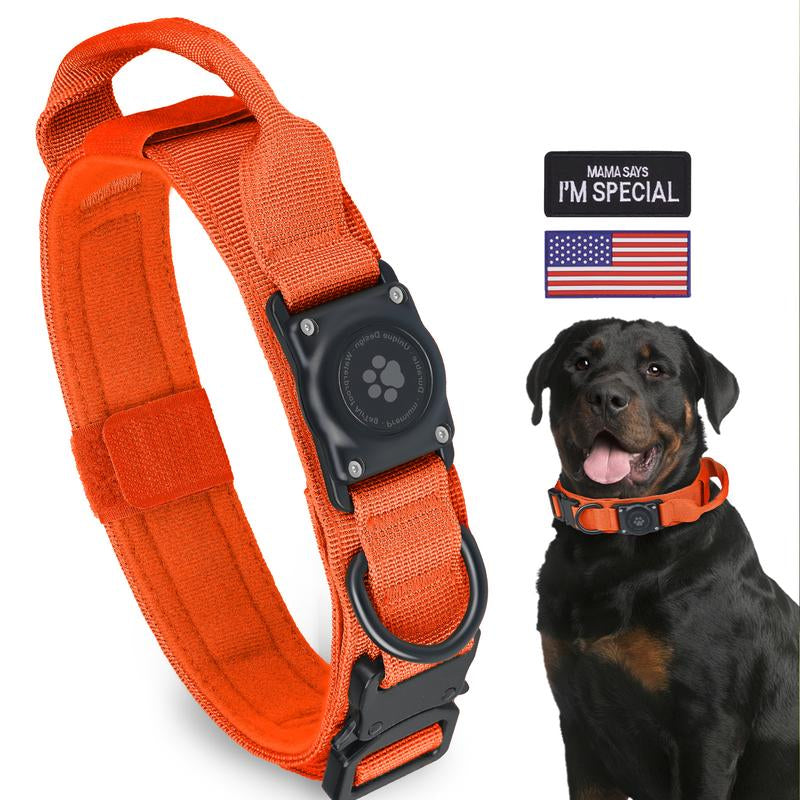 Tactical Airtag Dog Collar, 100% Waterproof Integrated Apple Air Tag Dog Collars with Hard PC Airtag Holder, Adjustable Military Collar with Handle, GPS Dog Collar for Medium Large Dogs