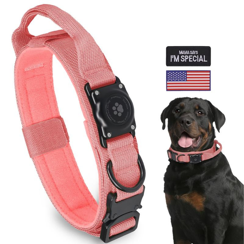 Tactical Airtag Dog Collar, 100% Waterproof Integrated Apple Air Tag Dog Collars with Hard PC Airtag Holder, Adjustable Military Collar with Handle, GPS Dog Collar for Medium Large Dogs