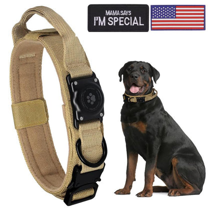 Tactical Airtag Dog Collar, 100% Waterproof Integrated Apple Air Tag Dog Collars with Hard PC Airtag Holder, Adjustable Military Collar with Handle, GPS Dog Collar for Medium Large Dogs