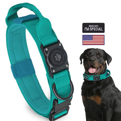 Tactical Airtag Dog Collar, 100% Waterproof Integrated Apple Air Tag Dog Collars with Hard PC Airtag Holder, Adjustable Military Collar with Handle, GPS Dog Collar for Medium Large Dogs
