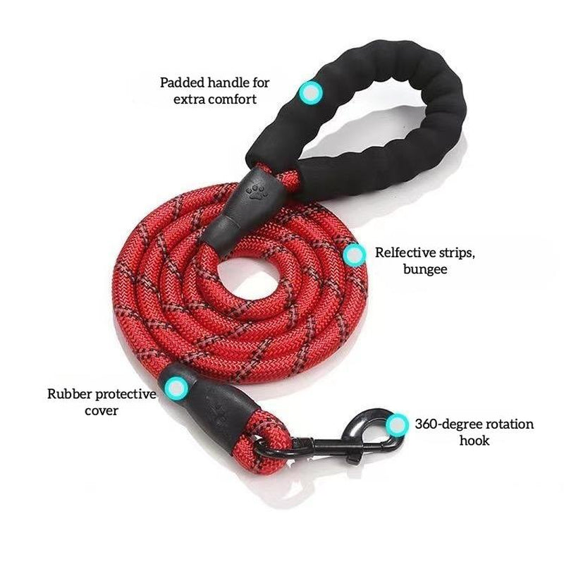 Large Dogs Rope Leash with Padded Handle & Reflective Threads 4Ft Non-Slip Nylon Hand Washable Collars for Active Breeds