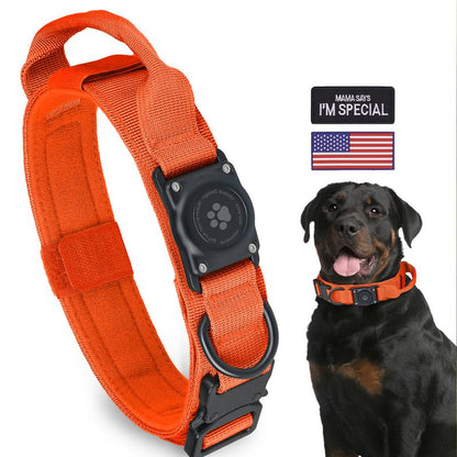 Tactical Airtag Dog Collar, 100% Waterproof Integrated Apple Air Tag Dog Collars with Hard PC Airtag Holder, Adjustable Military Collar with Handle, GPS Dog Collar for Medium Large Dogs
