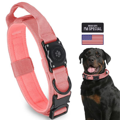 Tactical Airtag Dog Collar, 100% Waterproof Integrated Apple Air Tag Dog Collars with Hard PC Airtag Holder, Adjustable Military Collar with Handle, GPS Dog Collar for Medium Large Dogs
